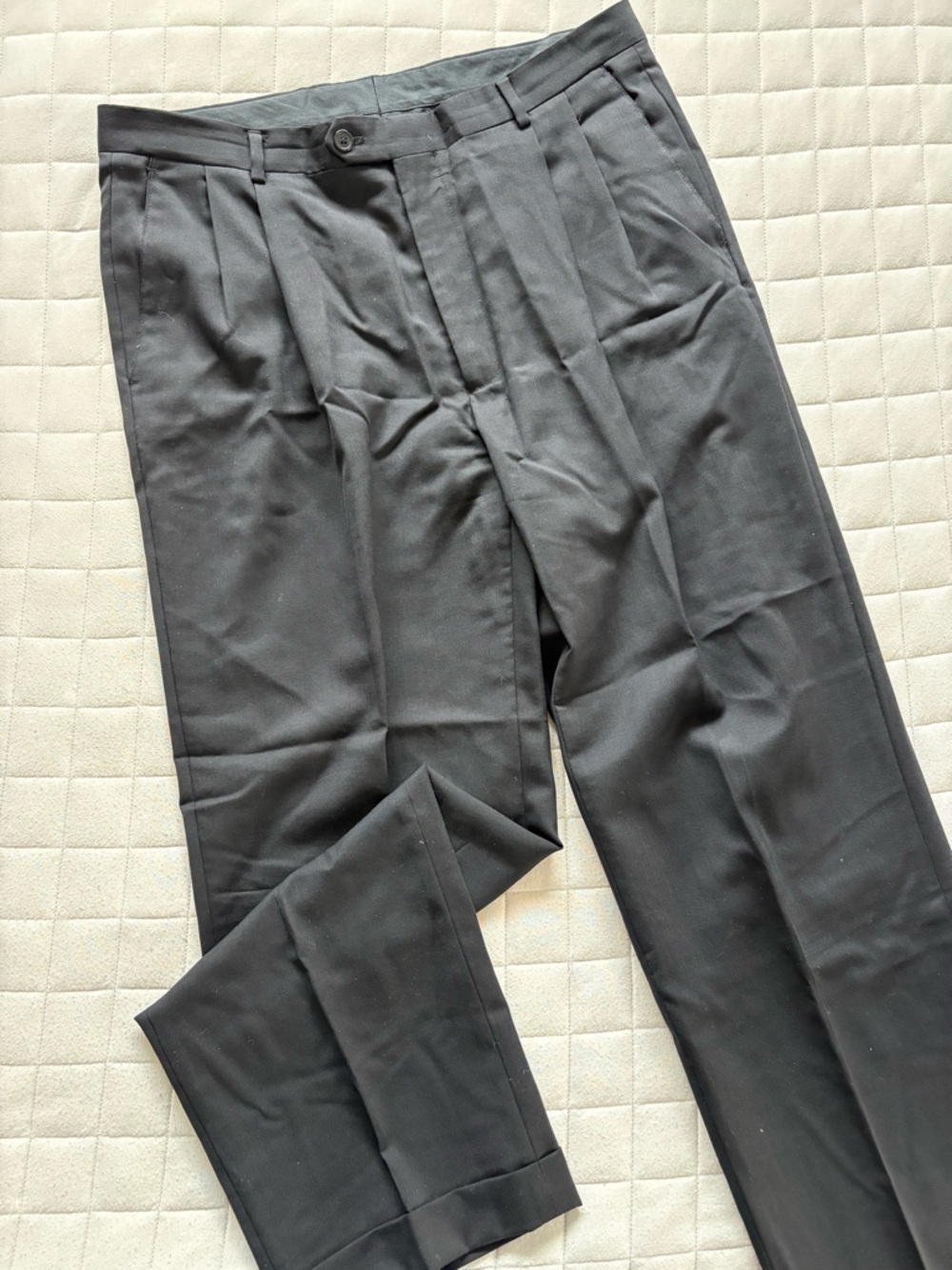 Versini Men's Black Dress Pants - Classic Pleated Trousers - 100% Wool